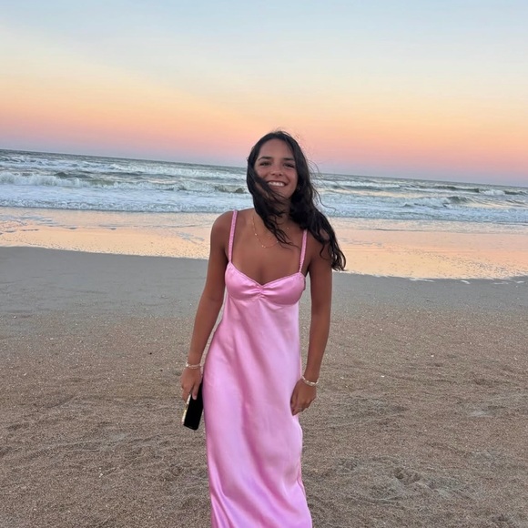 Zara dress maxi midi Light Pink satin effect wedding party cocktail